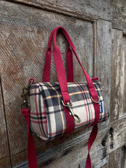 MINI BAULETTO - velluto impermeabile tartan - manico rosso scuro