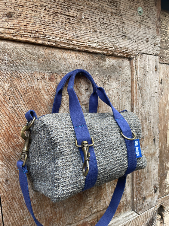 MINI BAULETTO tessuto tramato grigio - manico bluette