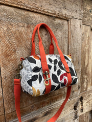 MINI BAULETTO tessuto tramato fiorato - manico arancione scuro