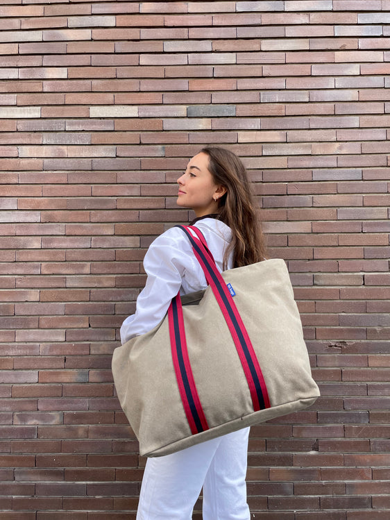 Super Bag tessuto ecru + manico 41