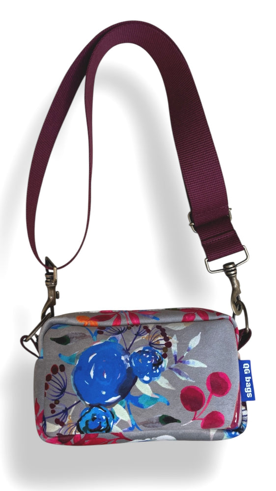 PILLOLA PLUS velluto impermeabile fiori + tracolla bordeaux