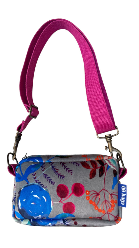 PILLOLA PLUS velluto impermeabile fiori + tracolla fucsia