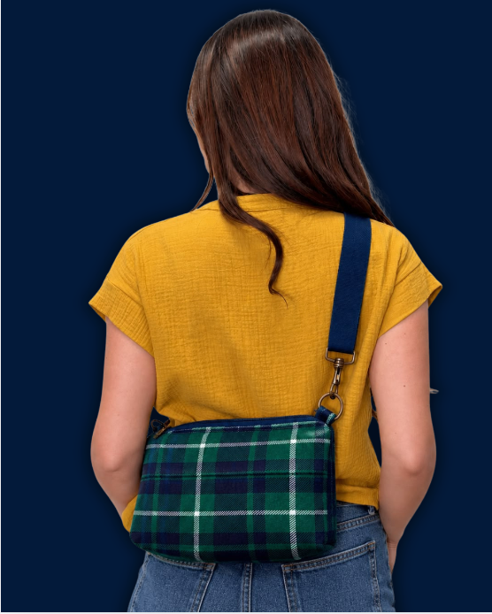 BRIOCHE velluto impermeabile Tartan blu/verde + manico blu