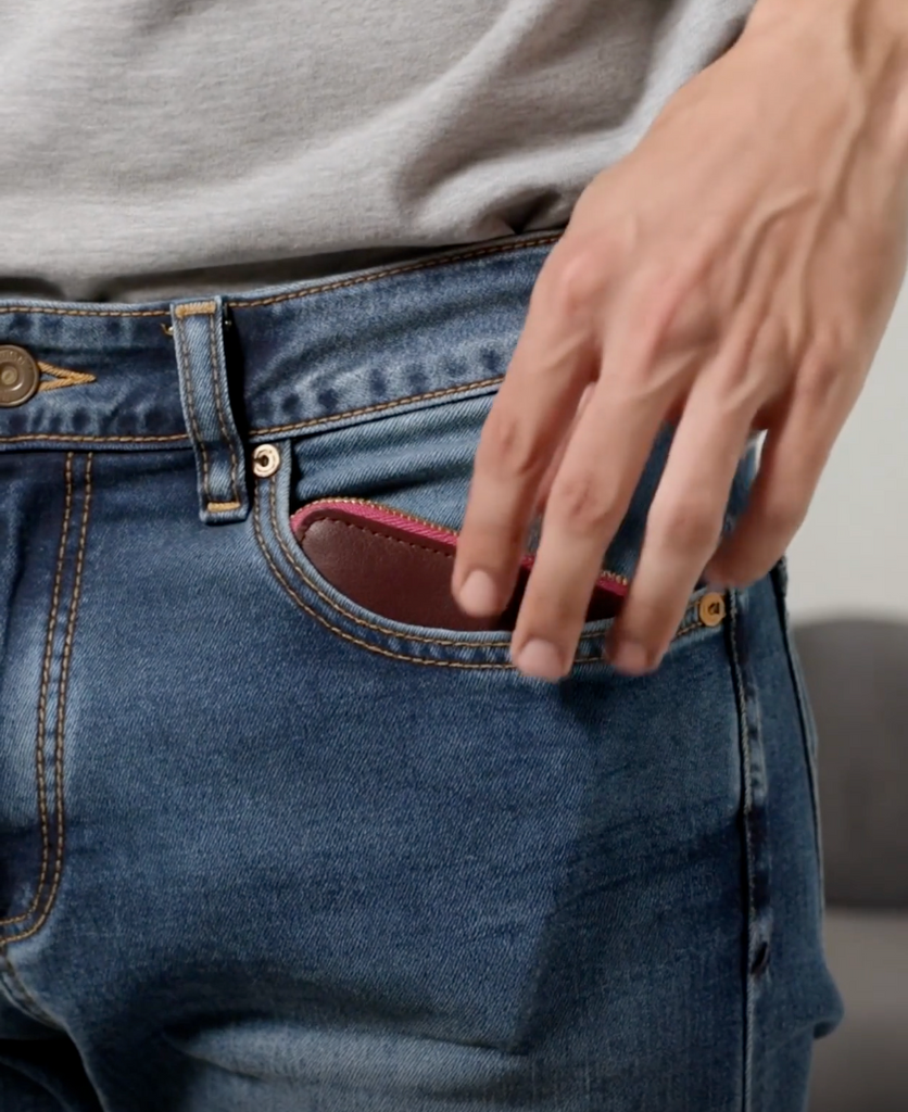 IL BAU pelle bordeaux + zip fucsia