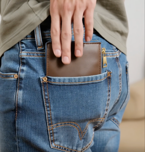 IL BAU pelle cuoio + zip azzurra