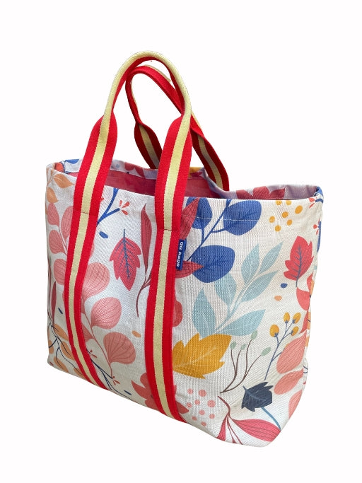 Super Bag tela nautica stampata bianca + manico rosso/bianco/rosso
