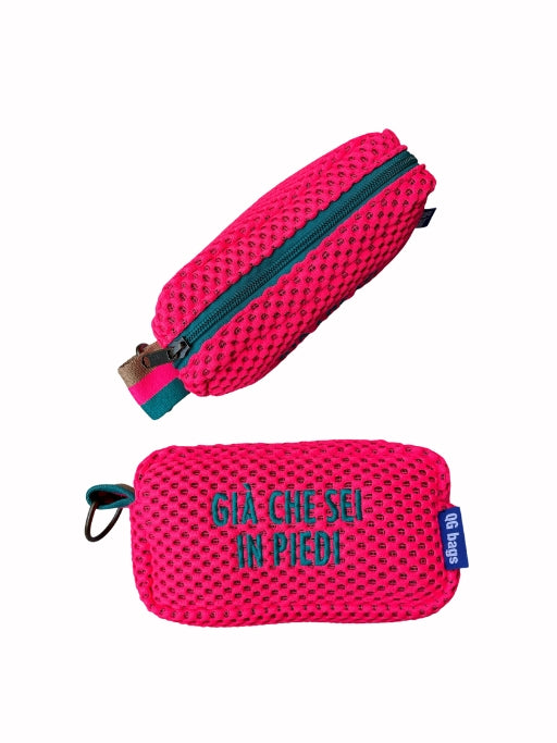 PILLOLA neoprene fucsia fluo + ricamo turchese