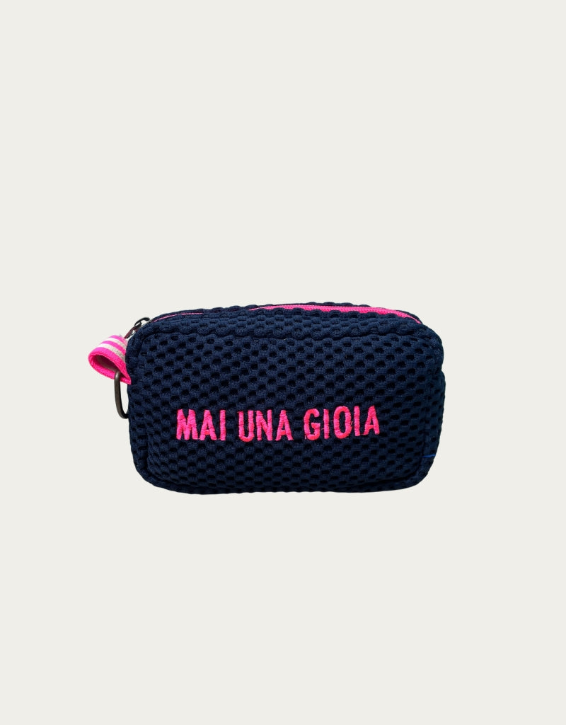 PILLOLA neoprene blu scuro + ricamo fucsia fluo