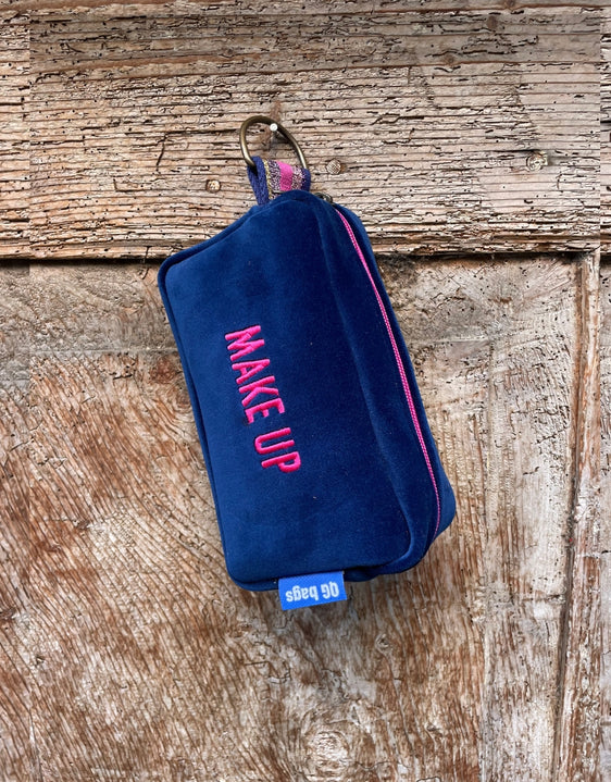 PILLOLA velluto blu Cina + ricamo fucsia fluo