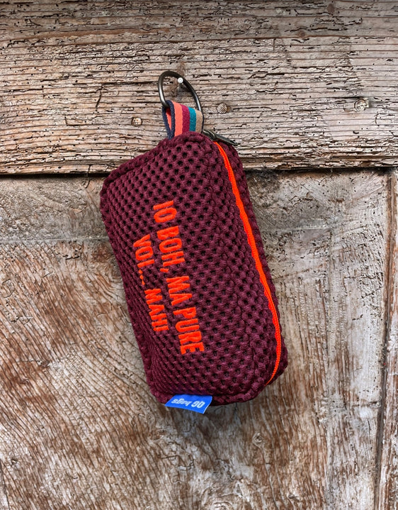 PILLOLA neoprene bordeaux + ricamo arancione fluo