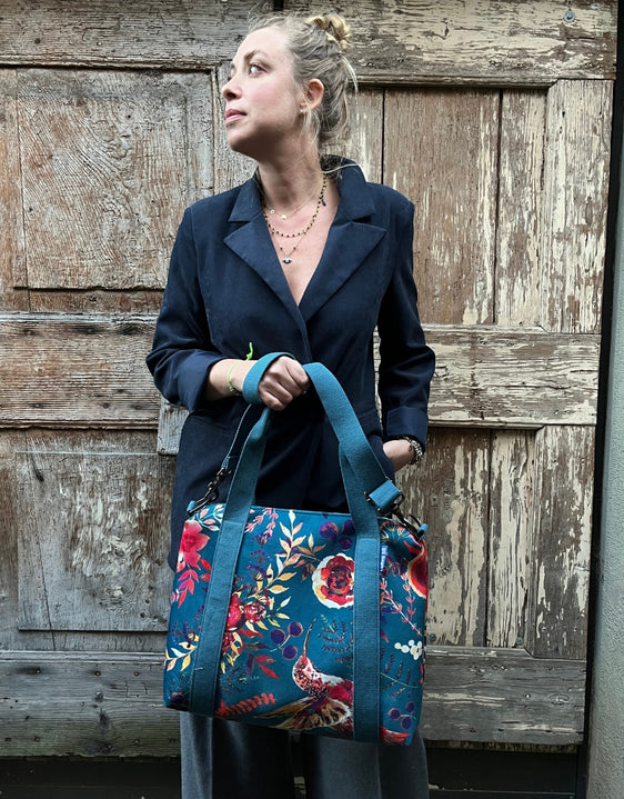 GRACE BAG velluto impermeabile Japan petrolio+ manico petrolio