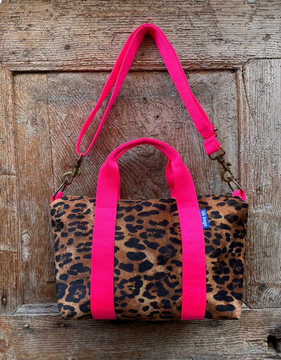 GRESSINA velluto impermeabile ANIMALIER scuro + manico fucsia fluo