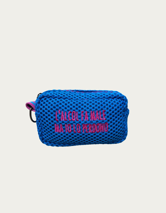 PILLOLA neoprene azzurro + ricamo fucsia