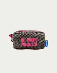 PILLOLA neoprene castoro + ricamo fucsia fluo