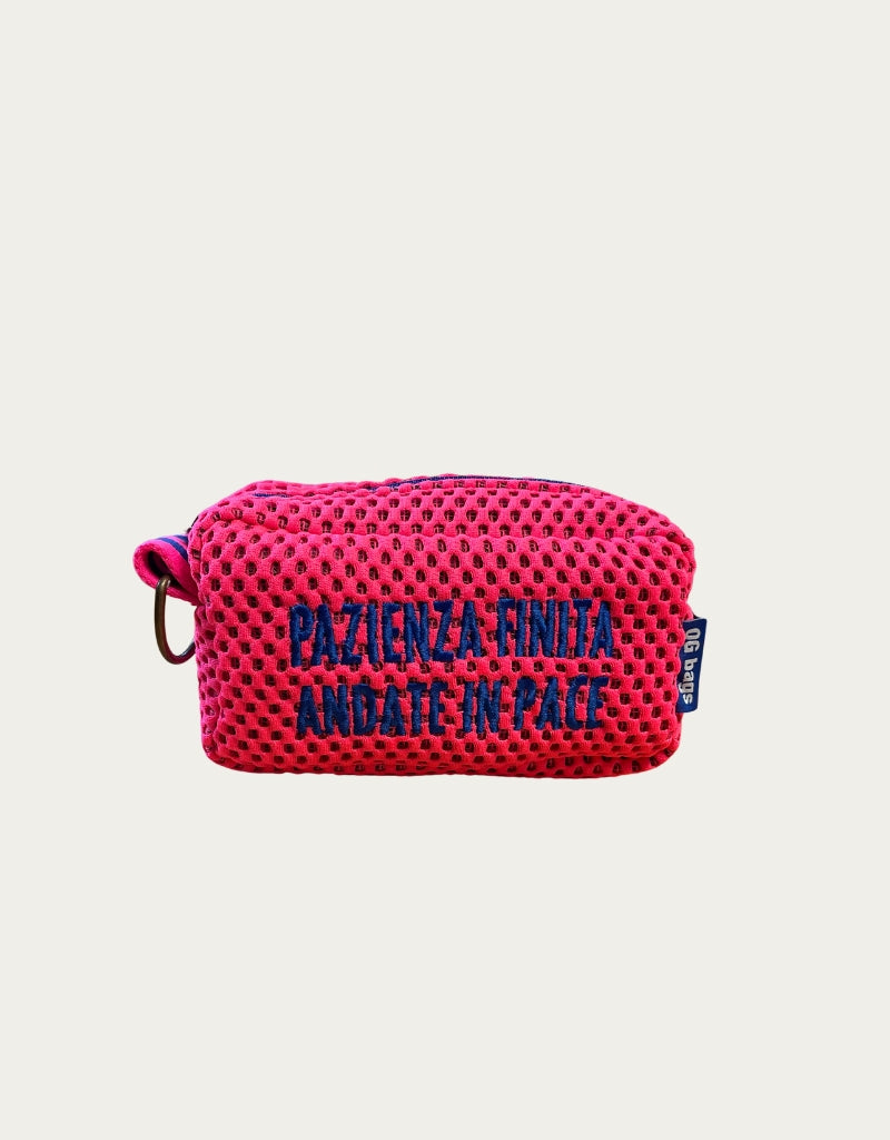 PILLOLA neoprene fucsia fluo + ricamo blu elettrico
