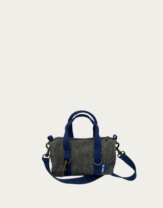 MINI BAULETTO tessuto tramato grigio - manico bluette