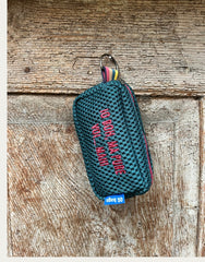 PILLOLA neoprene petrolio + ricamo rosa scuro