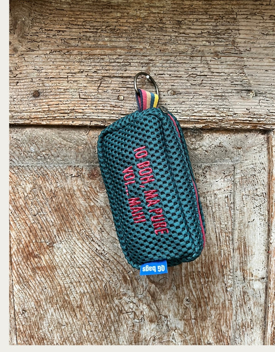 PILLOLA neoprene petrolio + ricamo rosa scuro