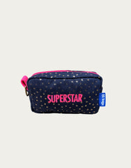 PILLOLA tessuto blu a stelle oro + ricamo fucsia fluo