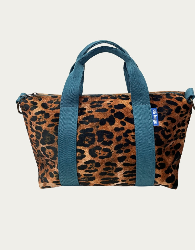 GRESSINA velluto impermeabile ANIMALIER scuro + manico fucsia petrolio