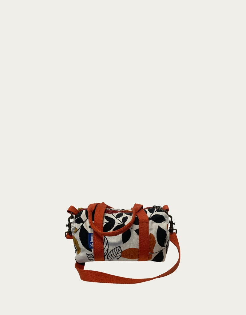 MINI BAULETTO tessuto tramato fiorato - manico arancione scuro