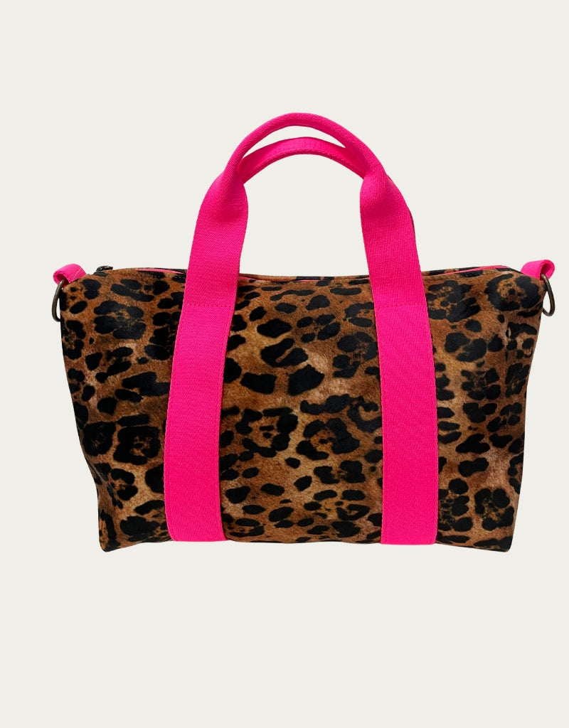 GRESSINA velluto impermeabile ANIMALIER scuro + manico fucsia fluo