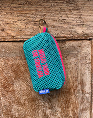 PILLOLA neoprene turchese + ricamo fucsia fluo