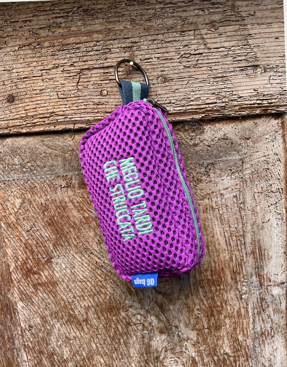 PILLOLA neoprene ciclamino + ricamo verde acqua