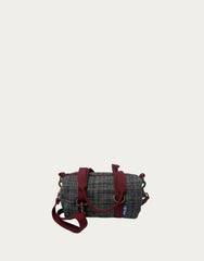 MINI BAULETTO tessuto tramato grigio/blu - manico bordeaux