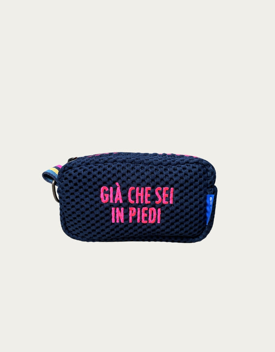 PILLOLA neoprene blu scuro + ricamo fucsia fluo