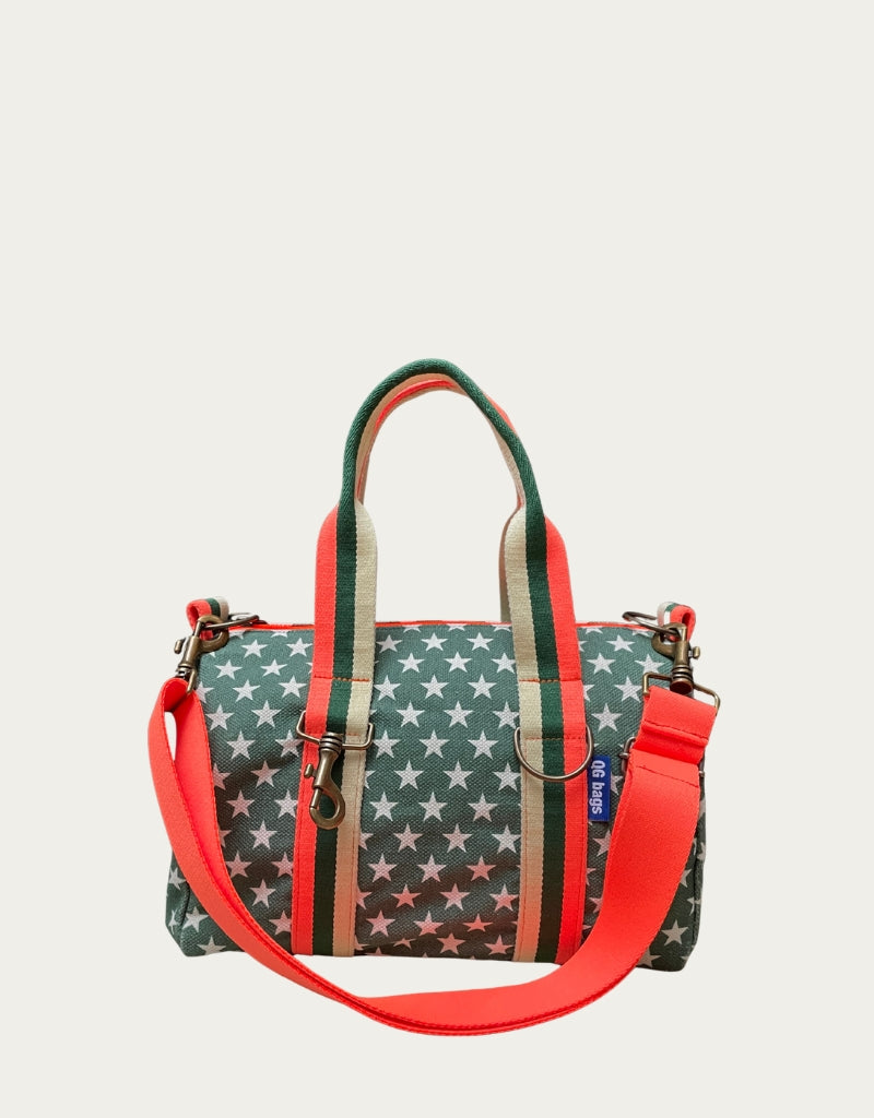 Lady Bag canvas stampato stelle verde + manico 32