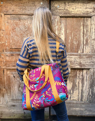 GRACE BAG velluto impermeabile Japan prugna + manico senape