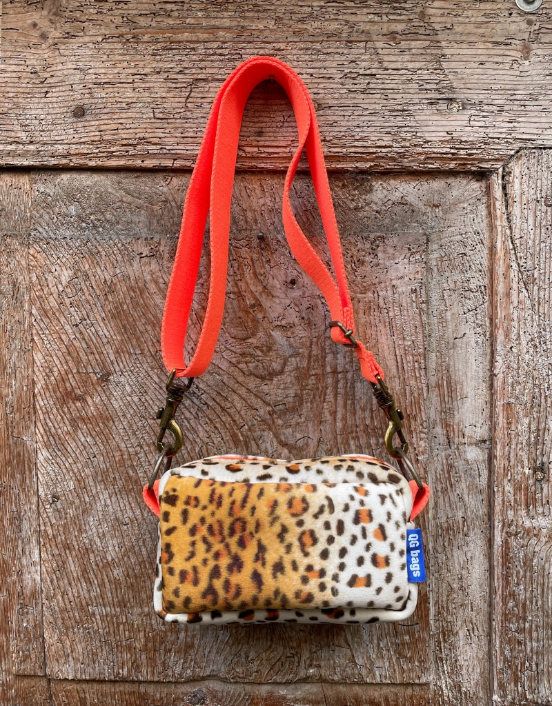 PILLOLA PLUS velluto impermeabile ANIMALIER chiaro + manico arancione fluo