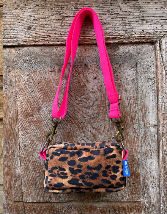 PILLOLA PLUS velluto impermeabile ANIMALIER scuro + manico fucsia fluo