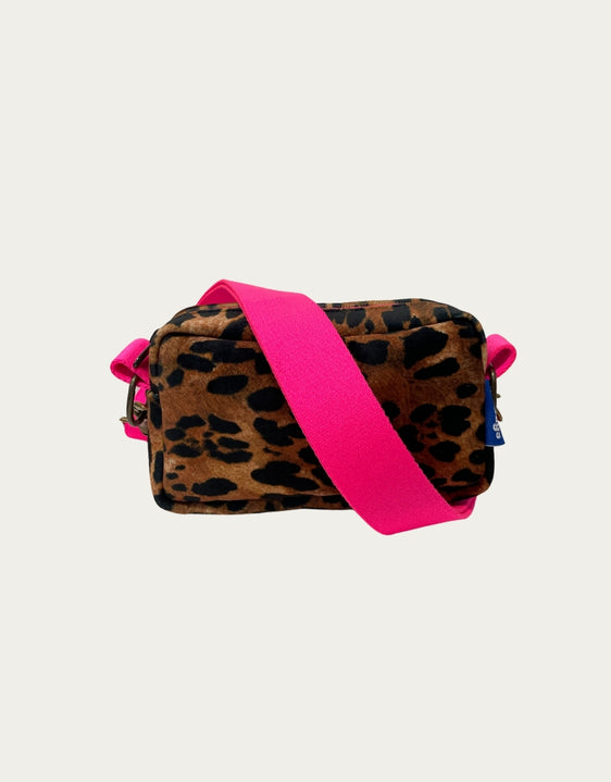 PILLOLA PLUS velluto impermeabile ANIMALIER scuro + manico fucsia fluo